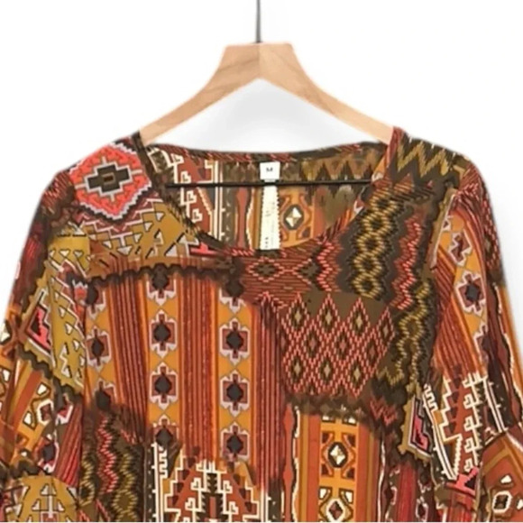 Uncle Frank Aztec Print Bell Sleeve Fringe Boho Style Dress Size Medium - Picture 12 of 12